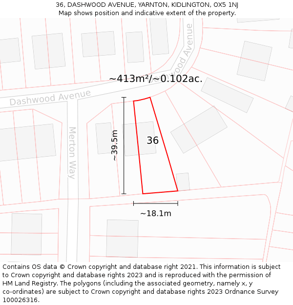 36, DASHWOOD AVENUE, YARNTON, KIDLINGTON, OX5 1NJ: Plot and title map