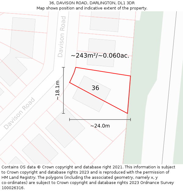 36, DAVISON ROAD, DARLINGTON, DL1 3DR: Plot and title map
