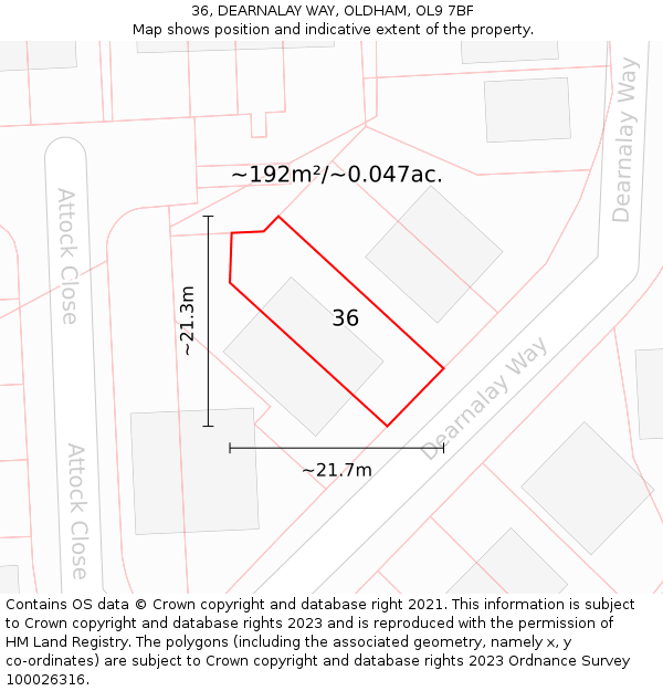 36, DEARNALAY WAY, OLDHAM, OL9 7BF: Plot and title map