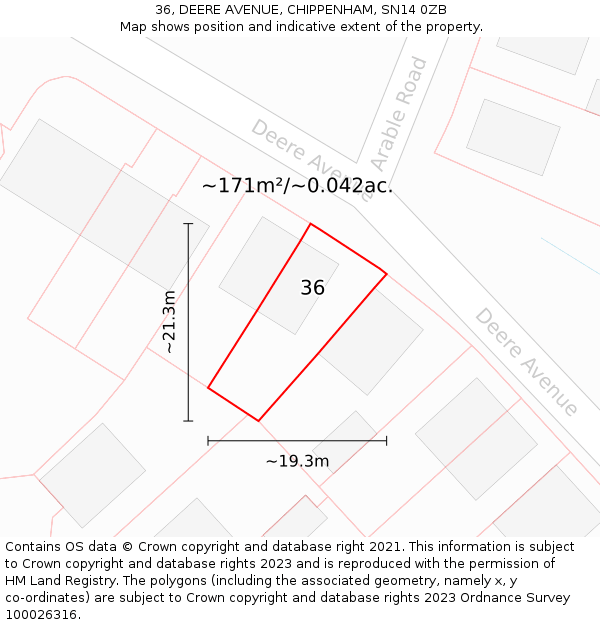 36, DEERE AVENUE, CHIPPENHAM, SN14 0ZB: Plot and title map