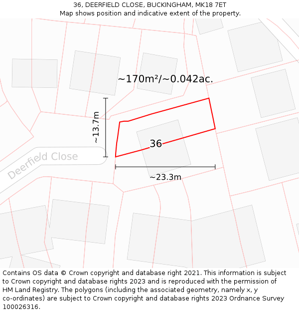 36, DEERFIELD CLOSE, BUCKINGHAM, MK18 7ET: Plot and title map