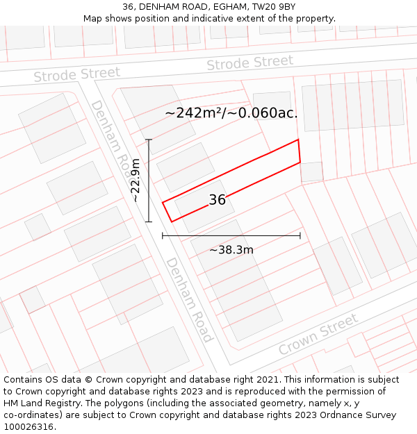36, DENHAM ROAD, EGHAM, TW20 9BY: Plot and title map