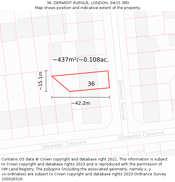 36, DERWENT AVENUE, LONDON, SW15 3RD: Plot and title map