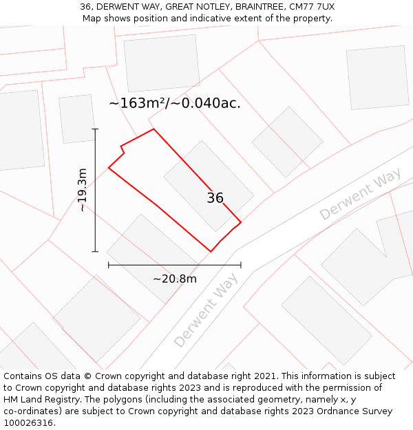 36, DERWENT WAY, GREAT NOTLEY, BRAINTREE, CM77 7UX: Plot and title map