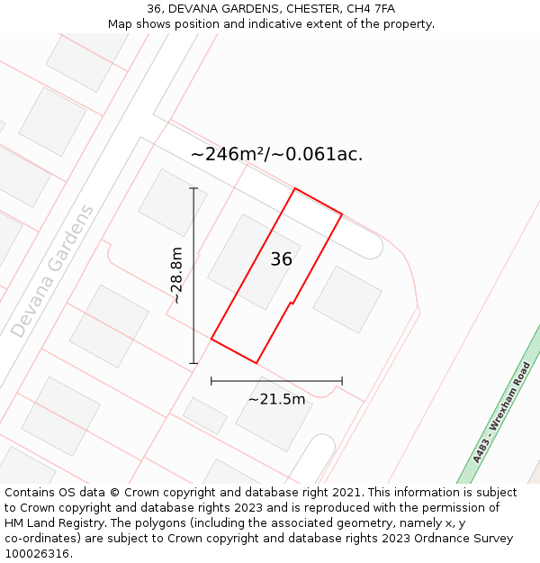 36, DEVANA GARDENS, CHESTER, CH4 7FA: Plot and title map