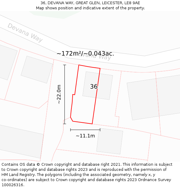 36, DEVANA WAY, GREAT GLEN, LEICESTER, LE8 9AE: Plot and title map