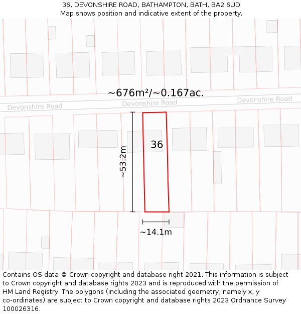 36, DEVONSHIRE ROAD, BATHAMPTON, BATH, BA2 6UD: Plot and title map