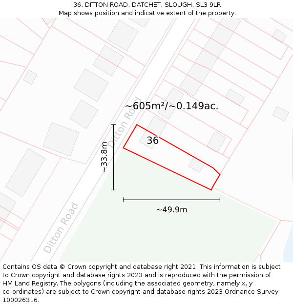 36, DITTON ROAD, DATCHET, SLOUGH, SL3 9LR: Plot and title map