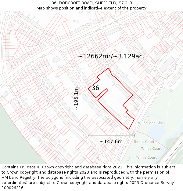 36, DOBCROFT ROAD, SHEFFIELD, S7 2LR: Plot and title map