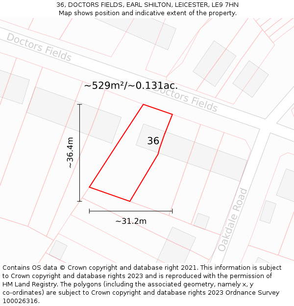 36, DOCTORS FIELDS, EARL SHILTON, LEICESTER, LE9 7HN: Plot and title map