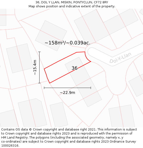 36, DOL Y LLAN, MISKIN, PONTYCLUN, CF72 8RY: Plot and title map