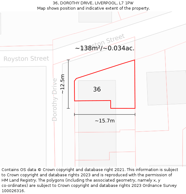 36, DOROTHY DRIVE, LIVERPOOL, L7 1PW: Plot and title map