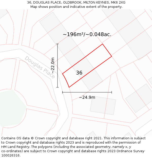 36, DOUGLAS PLACE, OLDBROOK, MILTON KEYNES, MK6 2XG: Plot and title map