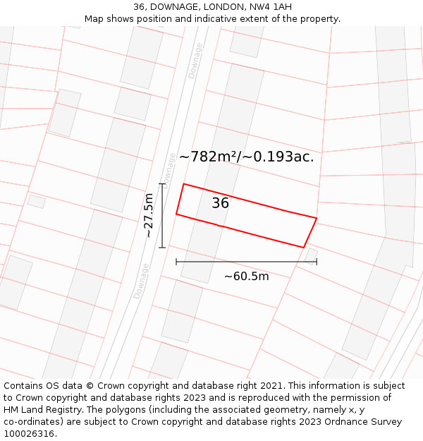 36, DOWNAGE, LONDON, NW4 1AH: Plot and title map