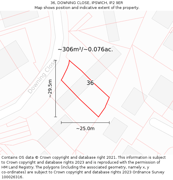 36, DOWNING CLOSE, IPSWICH, IP2 9ER: Plot and title map