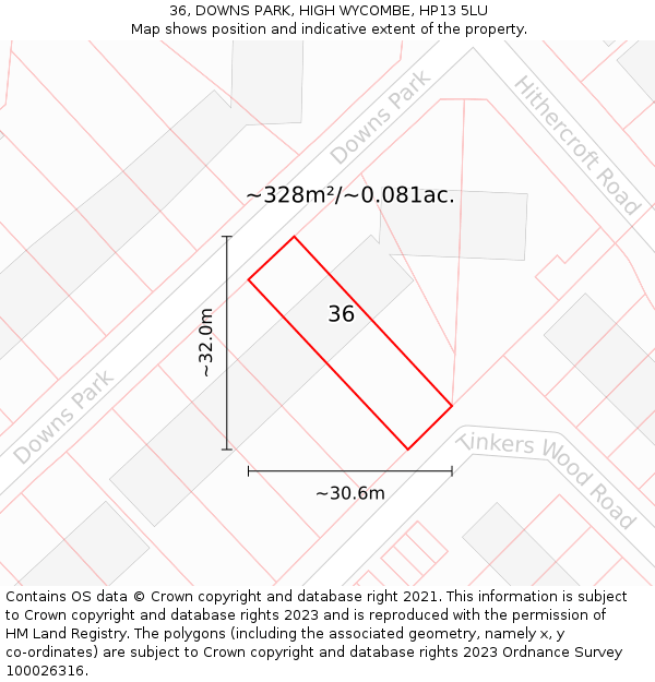 36, DOWNS PARK, HIGH WYCOMBE, HP13 5LU: Plot and title map