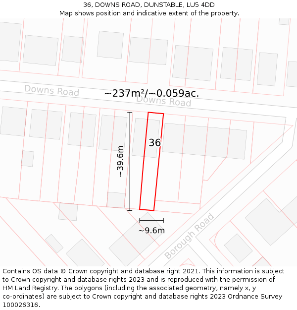 36, DOWNS ROAD, DUNSTABLE, LU5 4DD: Plot and title map