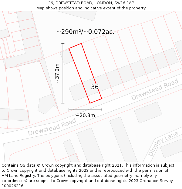 36, DREWSTEAD ROAD, LONDON, SW16 1AB: Plot and title map