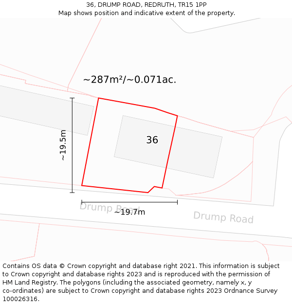36, DRUMP ROAD, REDRUTH, TR15 1PP: Plot and title map