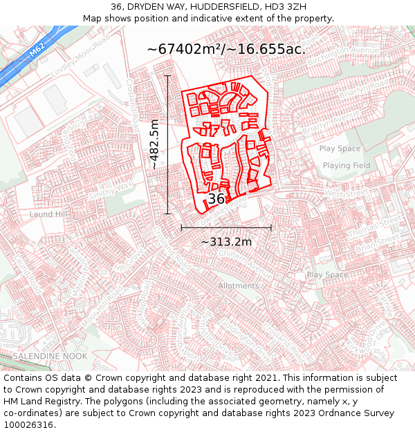 36, DRYDEN WAY, HUDDERSFIELD, HD3 3ZH: Plot and title map