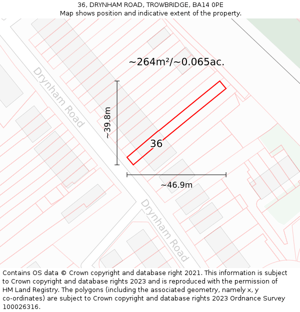 36, DRYNHAM ROAD, TROWBRIDGE, BA14 0PE: Plot and title map