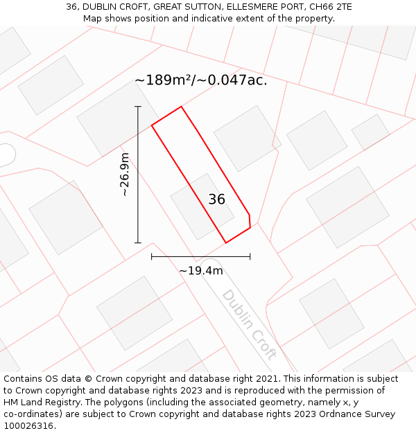36, DUBLIN CROFT, GREAT SUTTON, ELLESMERE PORT, CH66 2TE: Plot and title map