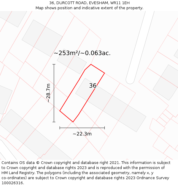 36, DURCOTT ROAD, EVESHAM, WR11 1EH: Plot and title map
