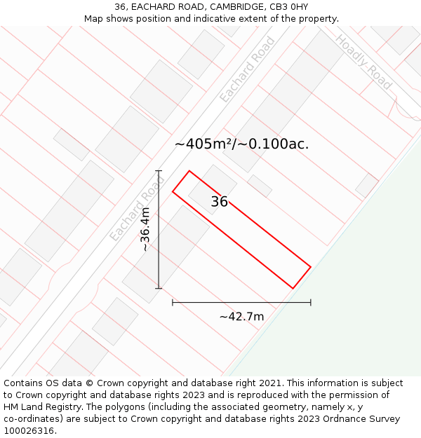 36, EACHARD ROAD, CAMBRIDGE, CB3 0HY: Plot and title map