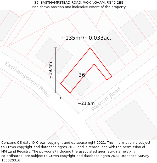 36, EASTHAMPSTEAD ROAD, WOKINGHAM, RG40 2EG: Plot and title map
