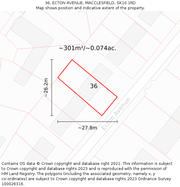 36, ECTON AVENUE, MACCLESFIELD, SK10 1RD: Plot and title map