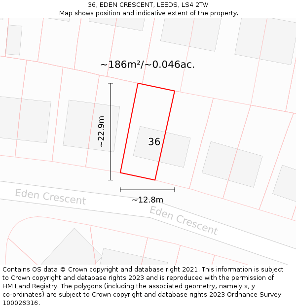 36, EDEN CRESCENT, LEEDS, LS4 2TW: Plot and title map