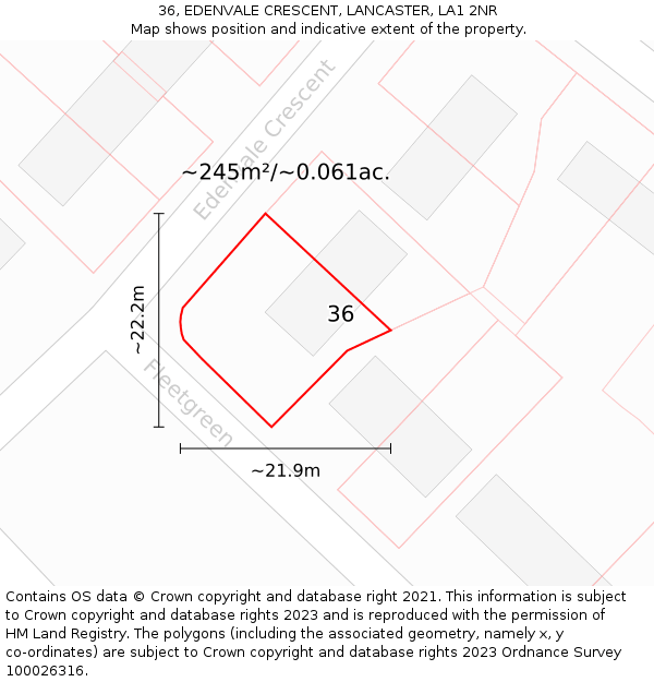36, EDENVALE CRESCENT, LANCASTER, LA1 2NR: Plot and title map