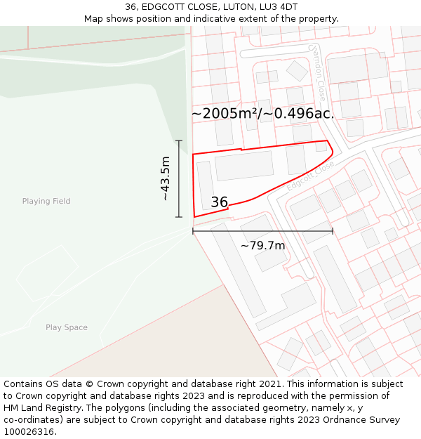 36, EDGCOTT CLOSE, LUTON, LU3 4DT: Plot and title map