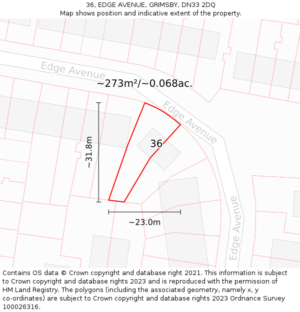 36, EDGE AVENUE, GRIMSBY, DN33 2DQ: Plot and title map