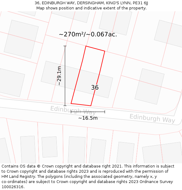 36, EDINBURGH WAY, DERSINGHAM, KING'S LYNN, PE31 6JJ: Plot and title map