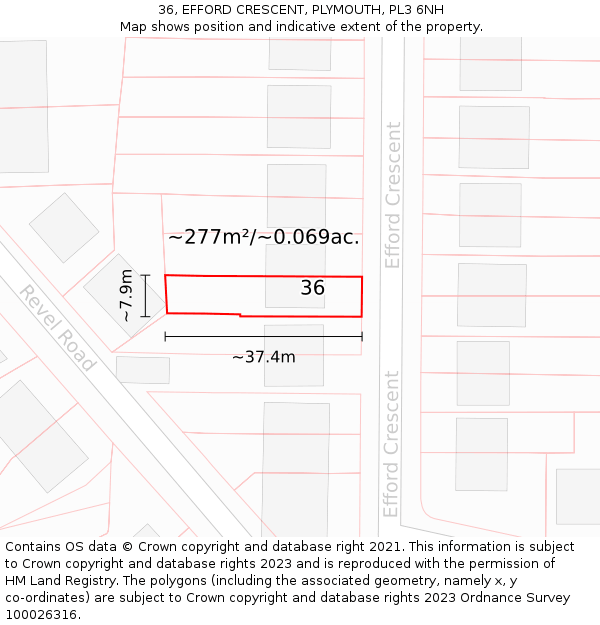 36, EFFORD CRESCENT, PLYMOUTH, PL3 6NH: Plot and title map