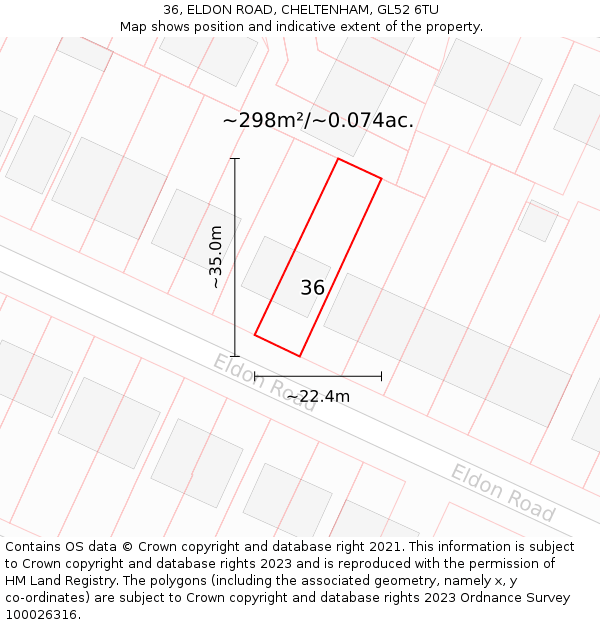 36, ELDON ROAD, CHELTENHAM, GL52 6TU: Plot and title map