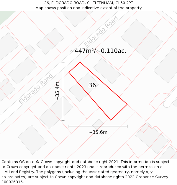36, ELDORADO ROAD, CHELTENHAM, GL50 2PT: Plot and title map