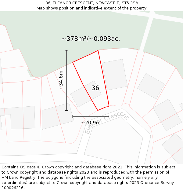 36, ELEANOR CRESCENT, NEWCASTLE, ST5 3SA: Plot and title map
