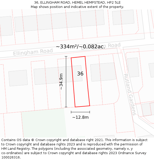 36, ELLINGHAM ROAD, HEMEL HEMPSTEAD, HP2 5LE: Plot and title map