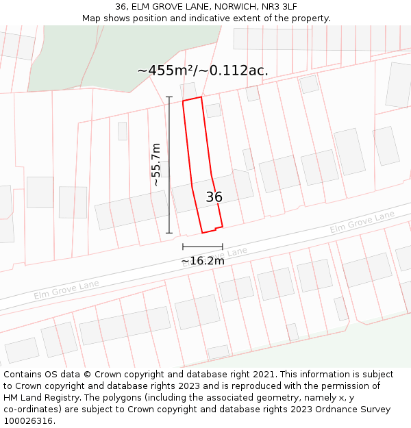 36, ELM GROVE LANE, NORWICH, NR3 3LF: Plot and title map