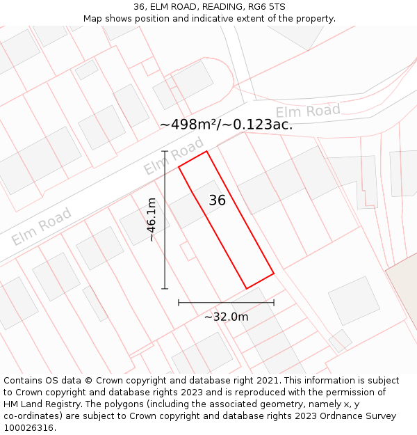36, ELM ROAD, READING, RG6 5TS: Plot and title map