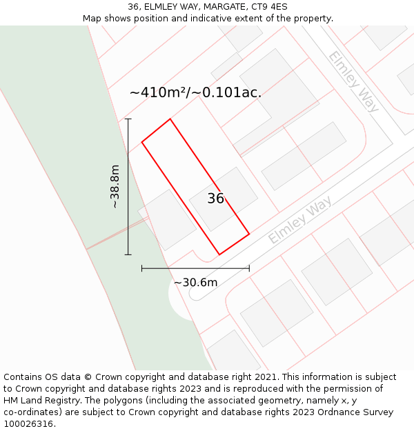 36, ELMLEY WAY, MARGATE, CT9 4ES: Plot and title map
