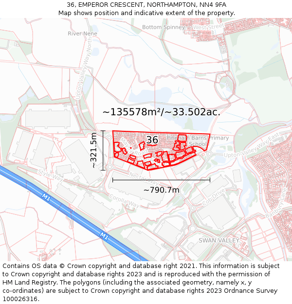 36, EMPEROR CRESCENT, NORTHAMPTON, NN4 9FA: Plot and title map