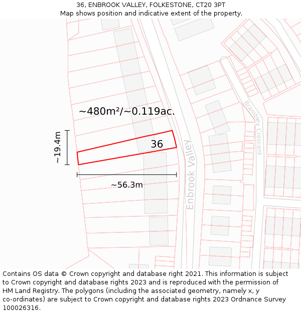 36, ENBROOK VALLEY, FOLKESTONE, CT20 3PT: Plot and title map
