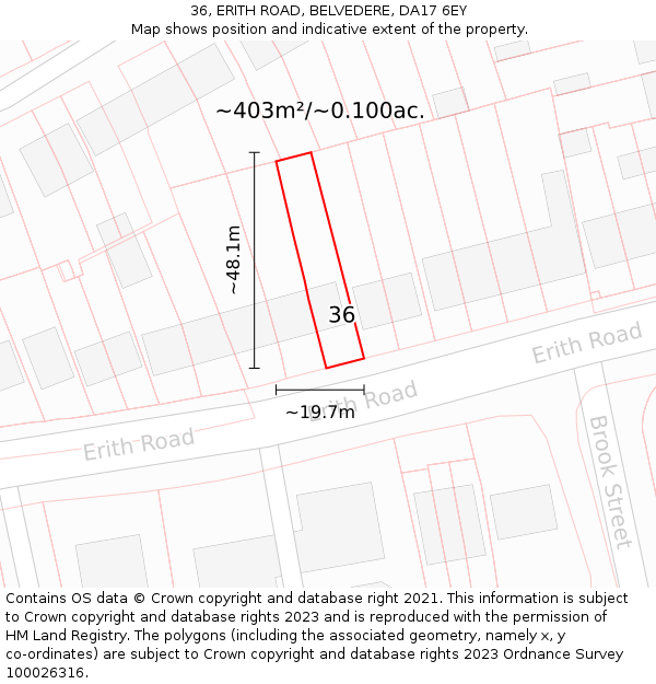 36, ERITH ROAD, BELVEDERE, DA17 6EY: Plot and title map