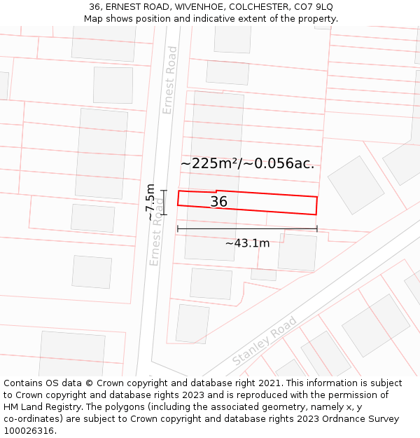 36, ERNEST ROAD, WIVENHOE, COLCHESTER, CO7 9LQ: Plot and title map