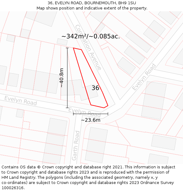 36, EVELYN ROAD, BOURNEMOUTH, BH9 1SU: Plot and title map