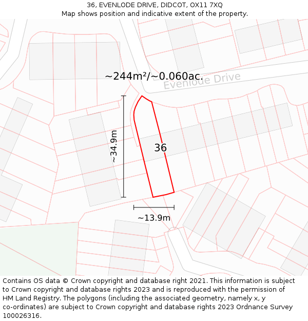 36, EVENLODE DRIVE, DIDCOT, OX11 7XQ: Plot and title map
