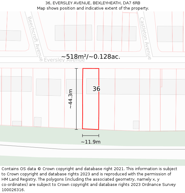 36, EVERSLEY AVENUE, BEXLEYHEATH, DA7 6RB: Plot and title map